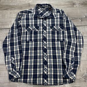 REI Shirt‎ Mens Large Blue Plaid 100% Cotton Button Front Long Sleeve Casual